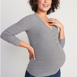 Maternity Long-Sleeve Rib-Knit Henley T-Shirt